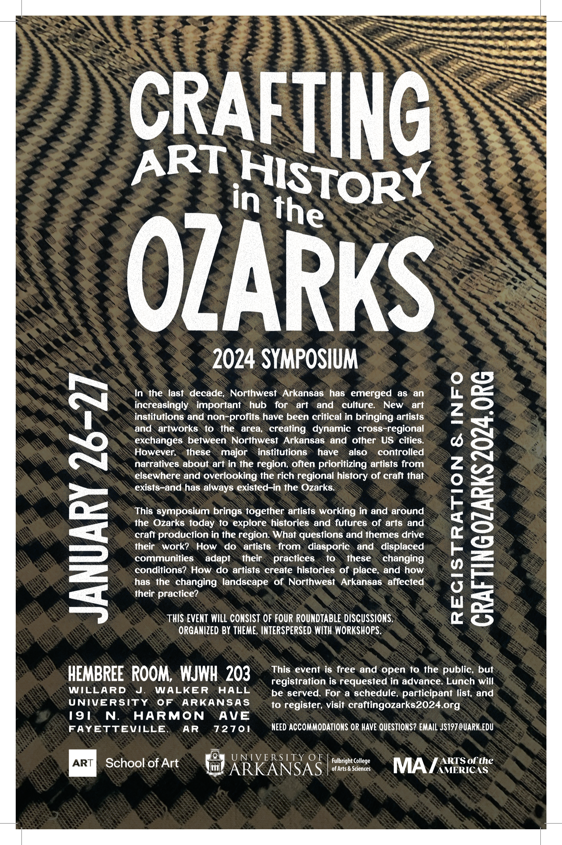 Poster for Crafting Art History in the Ozarks, a two-day symposium at the University of Arkansas.
